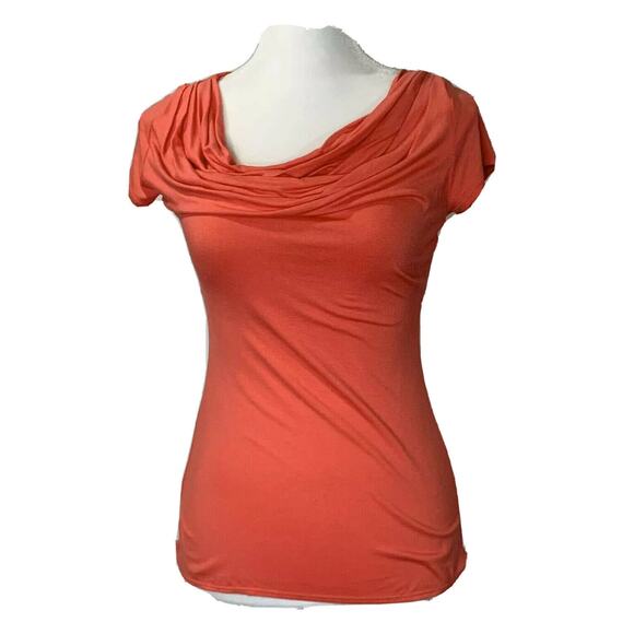 Sophie max Women’s Deep Coral Orange Cowl Neck Ruched Sides, Size s blouse top - Picture 7 of 11